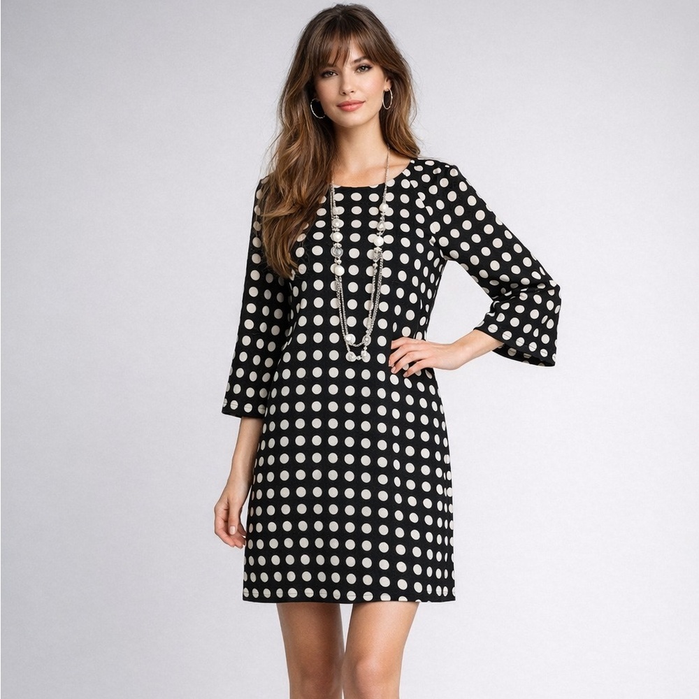 Anthropologie Lili Wang Black and White Polka Dot Dress Mod Retro Vintage 60s S
